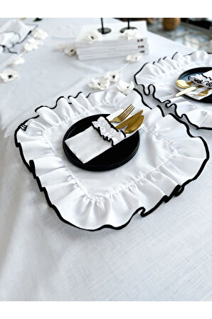 Shine White Heryeri Fırfırlı Dikdörtgen Amerikan Servis / Supla 6lı