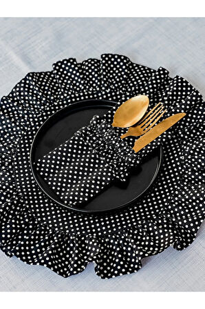 Doritta Puantiye Keten Fırfırlı Yuvarlak Supla / Amerikan Servis 2Li