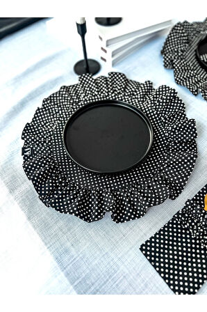 Doritta Puantiye Keten Fırfırlı Yuvarlak Supla / Amerikan Servis 6lı