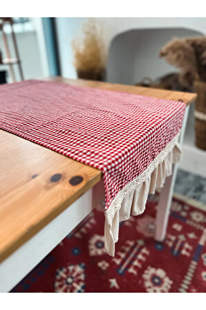 Natural Keten İki Yanı Fırfırlı Dikdörtgen Runner 50X150CM