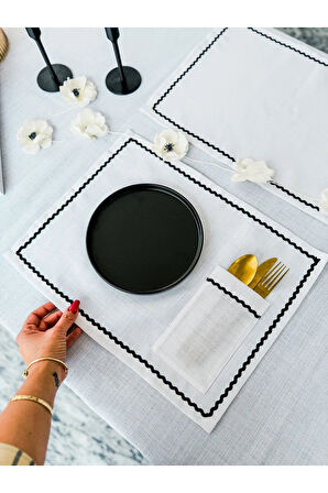 Shine White Dikdörtgen Cepli Dantelli Amerikan Servis / Supla 4LÜ