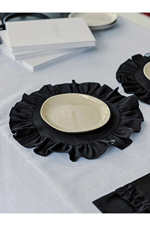 Lune Keten Fırfırlı Yuvarlak Supla / Amerikan Servis 6 ADET