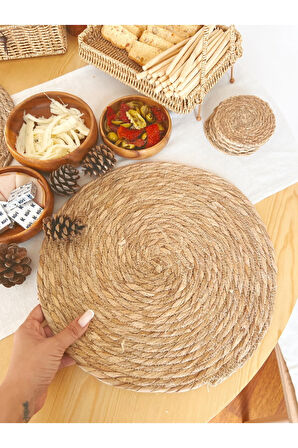 Doğal Hasır Örme 4Lü Amerikan Servis/Supla/Sunum