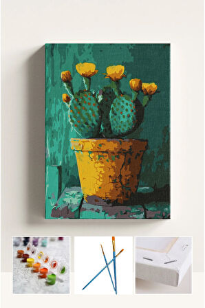 Sayılarla Boyama Seti Numaralı Tuval Fırça Boya KAKTÜS 40X50 Cm