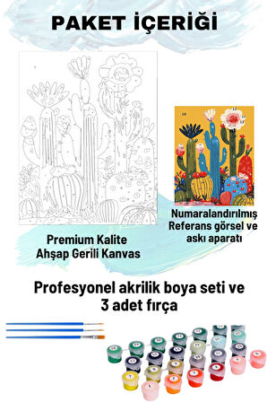 Sayılarla Boyama Seti Numaralı Tuval Fırça Boya 40x50 Cm - KAKTÜSLER