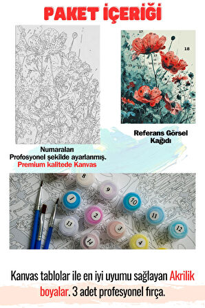 Sayılarla Boyama Çerçeveli Hobi Seti Numaralı Tuval  Fırça Boya Dahil Kasnaklı 40X50 Cm