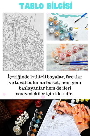 Sayılarla Boyama Çerçeveli Hobi Seti Numaralı Tuval  Fırça Boya Dahil Kasnaklı 40X50 Cm