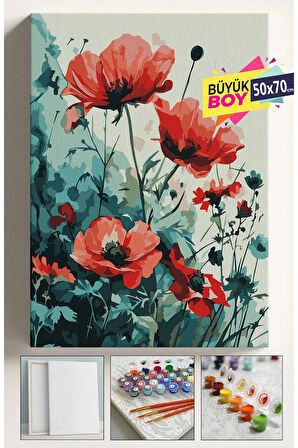 Sayılarla Boyama Seti Numaralı Tuval Fırça Boya Dahil Kasnaklı Set 50x70 Cm - KALDIRIM ÇİÇEĞİ