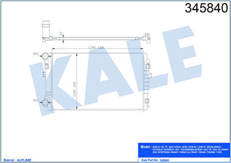 KALE Su Radyatörü Golf 7-A3-Leon 1.2-1.4-1.6tdi 12 Mek Al/Pl/Brz
