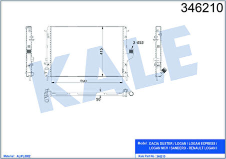 KALE Su Radyatörü Dacıa Duster 10 Logan 05 1.5 Dci Mek.Şanz. / Ac Al/Pl/Brz