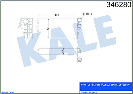 KALE Kalorifer Radyatörü C4 04 Peugeot 307 04 Ac Klimasız 247x134x42