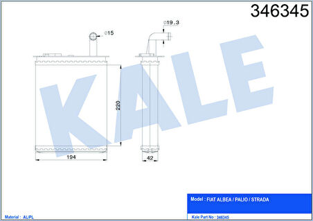 KALE Kalorifer Radyatörü Brazing Palio Musluklu 233x195x32