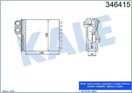 KALE Kalorifer Radyatörü Logan 05 Duster 10 Sandero 10 170x158