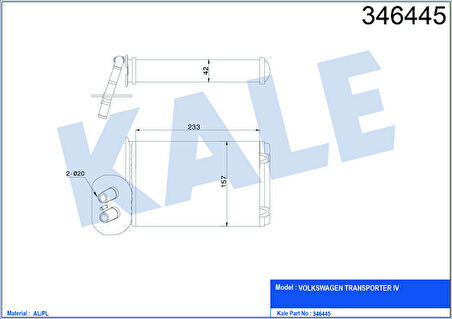 KALE Kalorifer Radyatörü Vw Transporter T4 1.9d-Td-2.0d-2.4d-2.5d-Td Ön 234x157x42 Ac