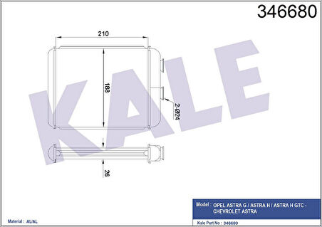 KALE Kalorifer Radyatörü Brazing Astra F-Astra G-Astra H Yüzüklü Mek Otom 208x183x26