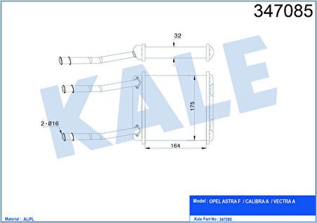 KALE Kalorifer Radyatörü Astra F-Calıbra A-Vectra A Borulu Klimasız 175x188x48