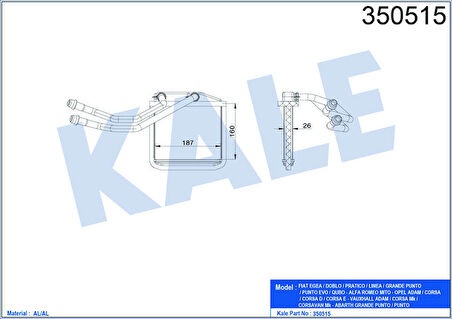 KALE Kalorifer Radyatörü Egea-Doblo-Pratiç O-Linea-Punto- Mıto-Adam-Corsa D-Corsa E 1