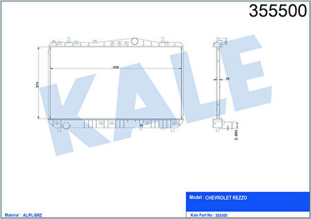 KALE Su Radyatörü Chevrolet Rezzo Al/Pl/Brz 374x698x16