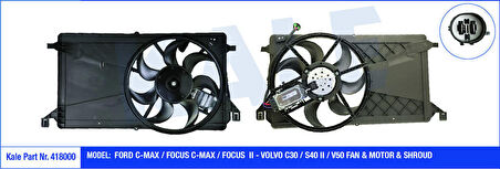 KALE Fan Motoru Davlumbazlı Ford Cmax-Focus-Focus 3-Volvo C30-S40 Iı-V50 250w-390mm