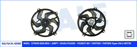 KALE Fan Motoru Davlumbazlı Partner Iı-Berlingo Iıı-Xsara Piç Asso 1.6hdı 460w-385mm