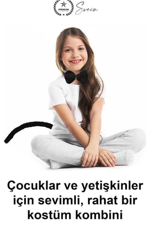 #KuyrukPapyonSeti Siyah Peluş Kuyruk ve Papyon Seti Lastikli Kostüm Aksesuarı Parti Müsamere Tiyatro Gösterisi Doğum Günü Hayvan Konseptli Eğlence Etkinliği Çocuk Yetişkin Uyumlu 2'li Takım