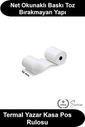 #TermalRulo 56 mm x 12 Metre Termal Kağıt Yazar Kasa Pos Rulosu Isıya Duyarlı Fiş Yazıcısı Uyumlu Yeni Nesil Kredi Kartı Cihazı Market Mağaza Restoran Kırtasiye Beyaz Toz Bırakmaz Net Baskı 1 Adet