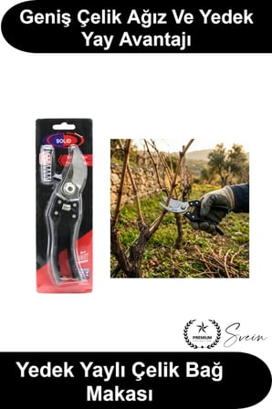 #BağMakası Çelik Bağ Budama Makası Geniş Ağızlı Yedek Yaylı 200 mm Bahçe Aleti Dal Kesme Aparatı Meyve Ağacı Fidan Asma Bağcılık Bitki Bakımı İçin Ergonomik Siyah Saplı El Tipi Kesici Budayıcı