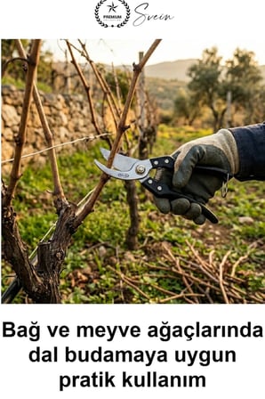 #BağMakası Çelik Bağ Budama Makası Geniş Ağızlı Yedek Yaylı 200 mm Bahçe Aleti Dal Kesme Aparatı Meyve Ağacı Fidan Asma Bağcılık Bitki Bakımı İçin Ergonomik Siyah Saplı El Tipi Kesici Budayıcı
