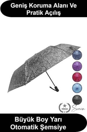 #Şemsiye Büyük Boy Yarı Otomatik Katlanabilir Renkli Desenli Yağmurluk Geniş Çaplı Su İtici Kumaş Sağlam Metal İskelet Rüzgara Dirençli Ergonomik Siyah Saplı Taşınabilir Pratik Günlük Seyahat Modeli