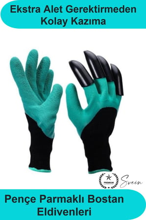 Pençeli Toprak Kazma Bahçe Eldiveni ABS Plastik Tırnaklı Kauçuk Kaplı Polyester Dikim Eşme Kazıma İçin Yeşil Siyah Bahçıvan Çiçek Fide Ekim Saksı Düzenleme Koruyucu Hobi Bahçecilik Aksesuarı 1 Çift