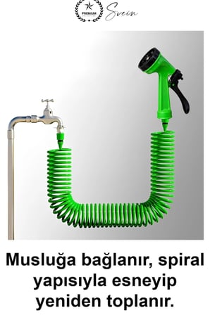 Spiral Bahçe Hortumu 30 Metre Kendiliğinden Toplanan Otomatik Kıvrılmaz Esnek Yaylı Hafif Dayanıklı Su Seti Çok Fonksiyonlu Püskürtme Tabancalı Araç Yıkama Sulama Balkon Teras Zemin Temizliği Yeşil