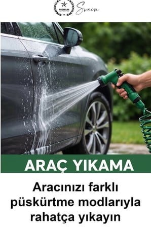 15 Metre Spiral Bahçe Hortumu Otomatik Toparlanan Esnek Hafif Dayanıklı Dolaşmayan Kıvrılmaz Bükülmez Çok Modlu Fonksiyonel Püskürtme Tabancalı Set Araç Yıkama Sulama Teras Zemin Temizlik Dış Mekan