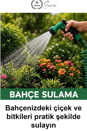 15 Metre Spiral Bahçe Hortumu Otomatik Toparlanan Esnek Hafif Dayanıklı Dolaşmayan Kıvrılmaz Bükülmez Çok Modlu Fonksiyonel Püskürtme Tabancalı Set Araç Yıkama Sulama Teras Zemin Temizlik Dış Mekan