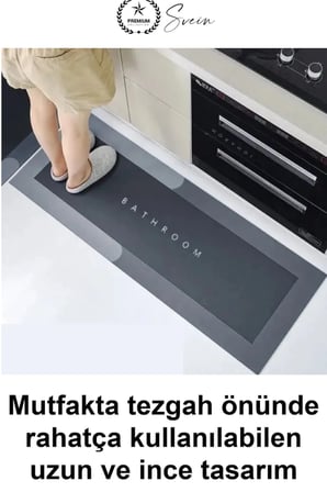 #UzunPaspas Süper Emici Kaymaz Tabanlı Uzun Paspas 120x40 cm Nappa Deri Yüzeyli Banyo Mutfak Balkon Lavabo Önü Halısı Hızlı Kuruyan Kıvrılabilir Kauçuk Altlı Kaydırmaz Zemin Matı Çamaşır Odası Kilim
