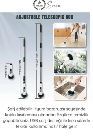 #Fırça Teleskopik Saplı Şarjlı Banyo Mutfak 7 in 1 Kablosuz Elektrikli Temizlik Fırçası Seti USB Şarjlı Döner Temizlik Fırçası Fayans Küvet Lavabo Araç Temizlik Cihazı