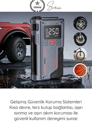 #Kompresör 1000A Jump Starter Powerbank Hava Kompresörü 4ü1 Arada Şarjlı Akü Takviye Cihazı 150 PSI Dijital Lastik Şişirme Boost Özellikli Acil Marş Starter LED Fener Powerbank Yol Yardım Seti