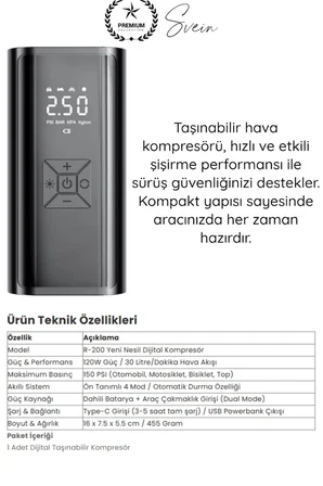 #HavaKompresör Dual Mod 150 PSI Led Powerbank Dijital Ekranlı Şarjlı Taşınabilir Araç Hava Kompresörü Lastik Şişirme Kablosuz Güçlü Basınç Ölçer Otomatik Kapanma Acil Durum Pompası Çok Amaçlı