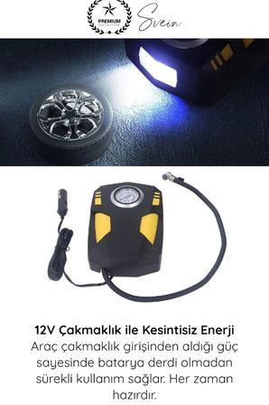 #Kompresör Profesyonel Analog Göstergeli Hava Kompresörü 12V Araç Çakmaklık Lastik Şişirme Güçlü Motor Hızlı Basınç Ölçer LED Aydınlatma Uzun Kablo Oto Motosiklet Bisiklet Top Şişirme Pompası