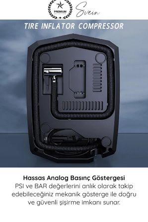 #Kompresör Profesyonel Analog Göstergeli Hava Kompresörü 12V Araç Çakmaklık Lastik Şişirme Güçlü Motor Hızlı Basınç Ölçer LED Aydınlatma Uzun Kablo Oto Motosiklet Bisiklet Top Şişirme Pompası
