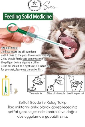 #EvcilHayvan Petshop Kedi Köpek Tablet Şırınga Hap Yutturma Aparatı Evcil Hayvan İlaç Verme Enjektörü Ergonomik Sıvı Tablet Uyumlu Yavru Yetişkin Kullanım Veteriner Yardımcı Bakım Aleti