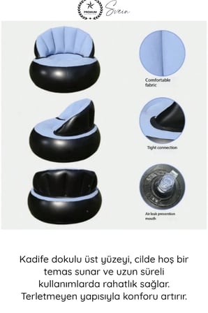 #Koltuk Şişme Tekli Koltuk Kadife Dokulu Ergonomik Konforlu Katlanabilir Portatif Kamp Bahçe Balkon Teras Plaj Havuz PVC Dayanıklı Hava Sızdırmaz Oturma Minderli Misafir Dinlenme Koltuğu 85x74 cm