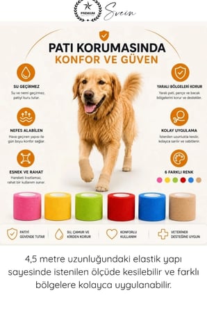 #PatiBandaj Esnek Yara Koruyucu Bakım Su Geçirmez Kendinden Yapışkanlı Kedi Köpek Pati Bandajı Veteriner Sargı Bandı Elastik Tüy Yapışmayan İlk Yardım Koruyucu Bandaj 4.5 Metre