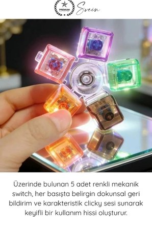 #StresKlavye Hediye Clicky Şeffaf Mekanik Switch Klavye Stres Çarkı Renkli Tuşlu Fidget Oyuncak Odaklanma Oyuncağı Dönen Sessiz Masaüstü Anti Stres Spinner Ergonomik Tasarım