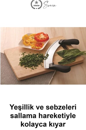 Yarım Ay Satır Kıyma Bıçağı Paslanmaz Çelik 25.5 cm Çift Saplı Sebze Doğrama Yeşillik Maydanoz Soğan Sarımsak Et Kıyıcı Pizza Dilimleme Kesici Mutfak Zırhı Bakalit Sap Bulaşık Makinesinde Yıkanabilir