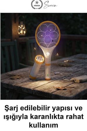 Şarjlı Sivrisinek Öldürücü Raket El Fenerli LED Işıklı Elektrikli Sinek Haşere Savar Yüksek Voltajlı Ev Bahçe Kamp Yazlık Ofis İçin Ergonomik ABS Gövdeli Geniş Ağ Yüzeyli Lityum Bataryalı Kullanım