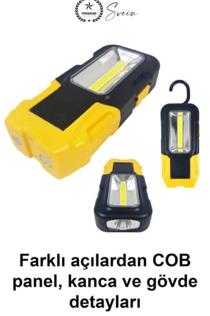 Pilli COB LED Çalışma Lambası Mıknatıslı Kancalı Taşınabilir Projektör Işık Kamp Feneri Garaj Tamirhane Oto Bakım Acil Durum Aydınlatması 20 Metre Menzilli Kablosuz Seyyar Çok Amaçlı Askılı Model