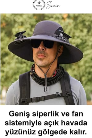 Güneş Enerjili Fanlı Balıkçı Şapka Solar Panelli Vantilatörlü Geniş Siperlikli Kamp Doğa Yürüyüşü Bahçe Yazlık Havalandırmalı Fileli Ayarlanabilir Çene İpli Outdoor Serinletici Safari Tekne Seyahat