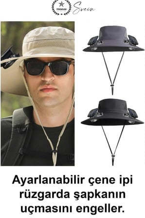Güneş Enerjili Fanlı Balıkçı Şapka Solar Panelli Vantilatörlü Geniş Siperlikli Kamp Doğa Yürüyüşü Bahçe Yazlık Havalandırmalı Fileli Ayarlanabilir Çene İpli Outdoor Serinletici Safari Tekne Seyahat