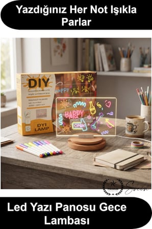#LedYazıPanosu DIY Işıklı Not Tahtası Gece Lambası Akrilik Masaüstü Mesaj Levhası 7 Renk Kalem 6 Çizim Şablonu Hediyeli Dekoratif Aydınlatma Çocuk Odası Kafe Restoran Tabela Kişiselleştirilebilir