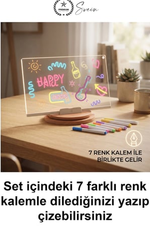 #LedYazıPanosu DIY Işıklı Not Tahtası Gece Lambası Akrilik Masaüstü Mesaj Levhası 7 Renk Kalem 6 Çizim Şablonu Hediyeli Dekoratif Aydınlatma Çocuk Odası Kafe Restoran Tabela Kişiselleştirilebilir